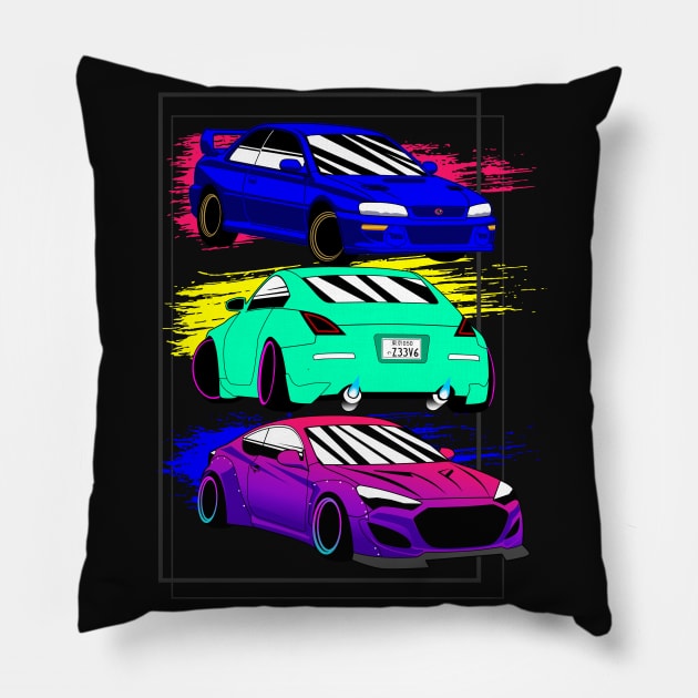 Subaru Nissan Hyundai Tuner Culture Pillow by thesupragoddess