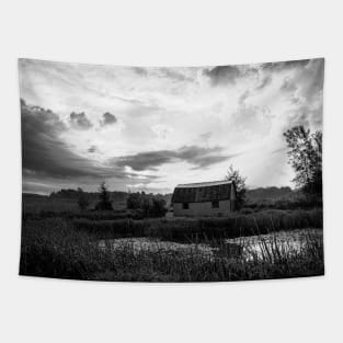 Dusk's Embrace: Barn, Grass, and Swamp Symphony V5 Tapestry