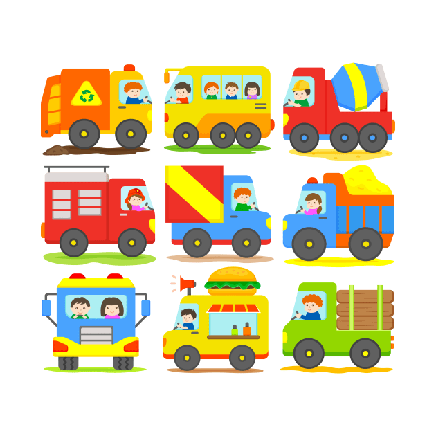 9 Trucks and Heavy Vehicles for Boys and Girls by samshirts