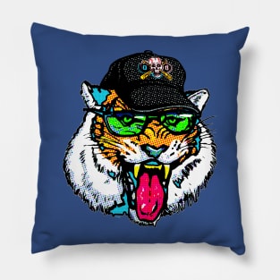 Tiger Sporting Slick Shades and Skull Cap Pillow