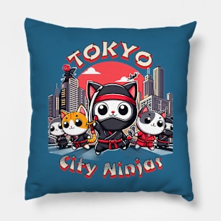 Tokyo City Ninja Cats Pillow