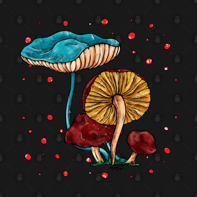 Cartoon mushrooms watercolor, bright psychedelic by NadiaChevrel