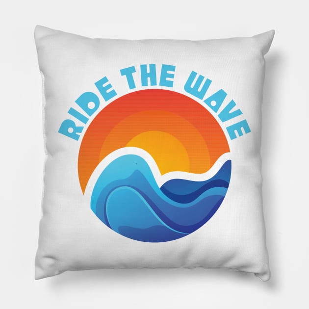 Ride the Wave Surfing Waves and Sunset Pillow by markz66