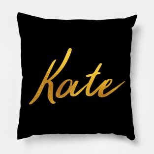 Kate Name Hand Lettering in Faux Gold Letters Pillow