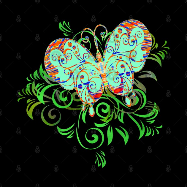 Decorative Green Butterfly Silhouette Art by Mazz M