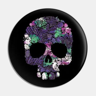 Purple Floral Tropical Skull Pin