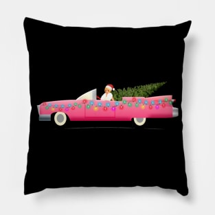 Merry Christmas Lady Santa & Pink Car Pillow