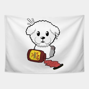 Funny furry dog Spills BBQ Sauce Tapestry