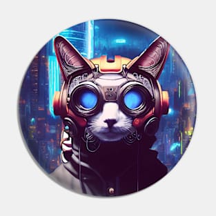 Cool Japanese Techno Cat In Japan Neon City Pin