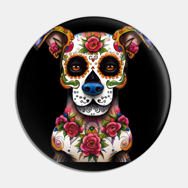 Adorable Sugar Skull Dog Art for Día de los Muertos Pin by ImaginativeInkPOD