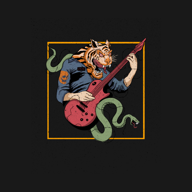 Punk tiger snake playing an electric guitar - Punk Rock And Roll And