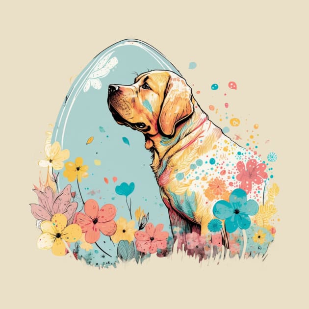 Yellow Labrador Retriever Easter Egg Spring Floral Cute Dog Lover Art by joannejgg