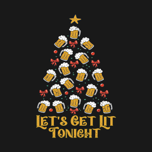 Let's Get Lit Tonight Funny Christmas Beer Wine Lover T-Shirt