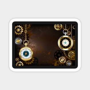 Brown Background with the Clock ( Steampunk ) Magnet