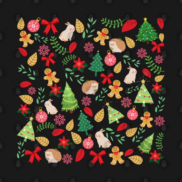 Christmas Holidays With Woodland Creatures Pattern_Yellow Background by leBoosh-Designs