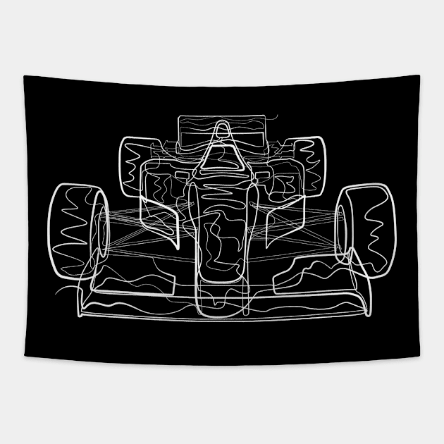 Racing Car Racing Car - One Line Drawing Tapestry by Teeladen