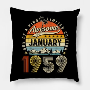 Awesome Since January 1959 Vintage 64th Birthday Pillow