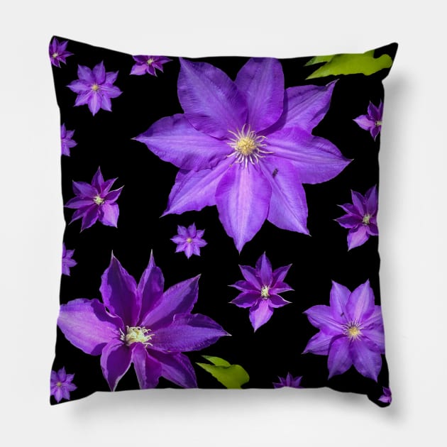 Purple Clematis Pattern Pillow by Moonlit Midnight Arts