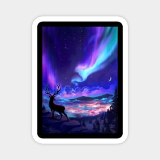 Deer Under Aurora Borealis Magnet