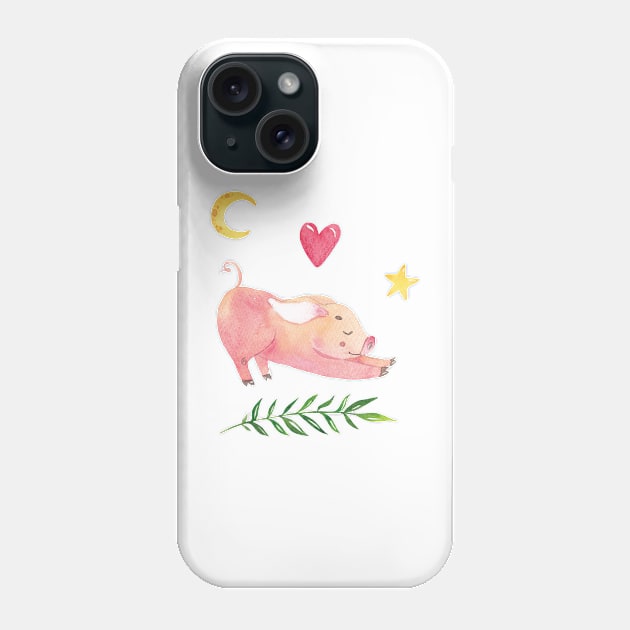 Yoga Piglet with Half Moon Heart and Star Phone Case by susannefloe