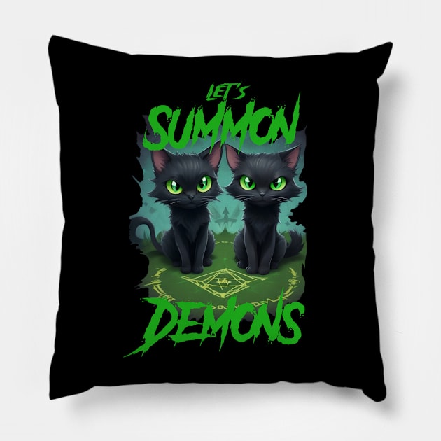 Let's Summon Demons - Evil Black Cats Edition 2 Pillow by SergioCoelho_Arts