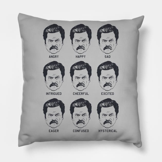 Ron Swanson Emotions Parks and Recreation Pillow by stayfrostybro