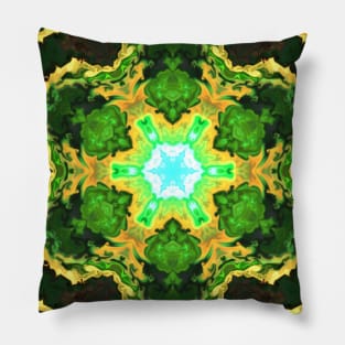 Psychedelic Hippie Flower Green and Yellow Pillow