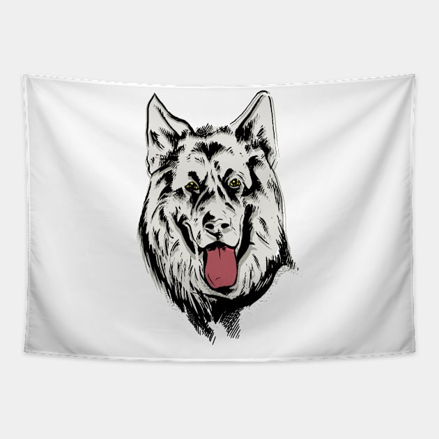 A German Shepherd head  Sketch Tapestry by AJ techDesigns