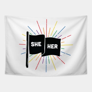 She/Her Pronouns Retro Flag Tapestry