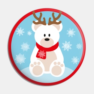 Supreme Cutest Winter Christmas Icebear Polar Bear with Reindeer Horns and Snowflakes Pin