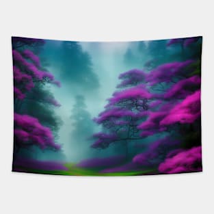 AI Generated Art Scenery - Colourfull Mystical Forest With Lush Grass and Pink Trees Tapestry