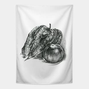 Black and White Physalis Peruviana (Cape Gooseberry) Tapestry