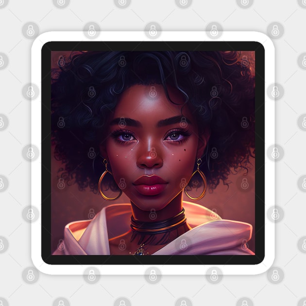 Beautiful Black Woman Anime Style Illustration Magnet by unrealartwork