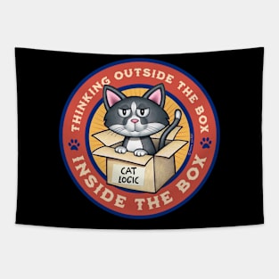 Cute Funny Cat Thinking Outside the Box Tapestry