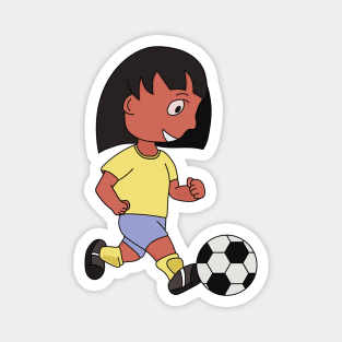 Drawing of a girl playing football Magnet