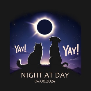 Cat and Dog Watching Solar Eclipse April 8 2024 T-Shirt