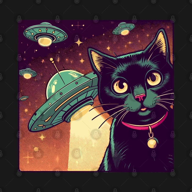 Retro cat selfie with UFO by TomFrontierArt