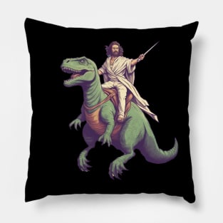 Jesus riding t rex, Funny Christian Design Pillow