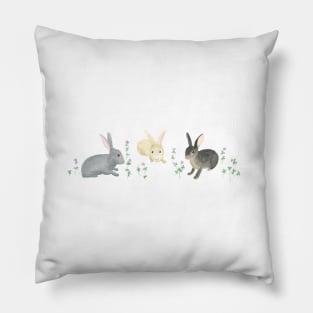 Bunnies With Purple Clover Pillow