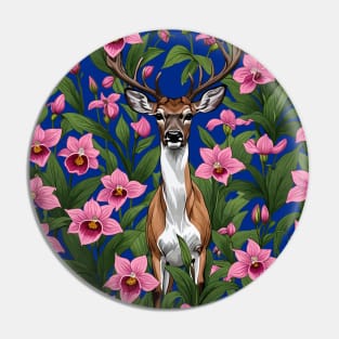 New Hampshire White Tailed Deer And Pink Ladys Slipper Pin