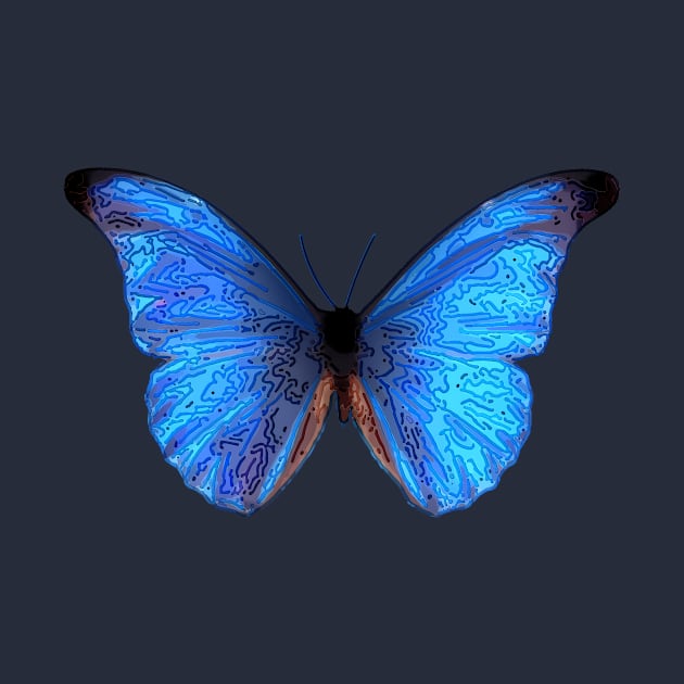 Blue Butterfly Line Art Design by PhotoArts