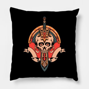 aztec skull tattoo Pillow