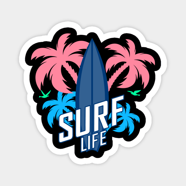 Colorful palm trees with surf logo Magnet by Dominic Becker