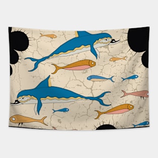 Minoan sea world illustration Tapestry