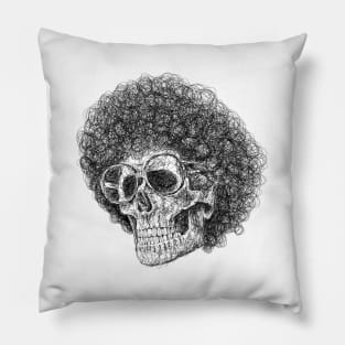 Cute skull with afro hair wearing glasses drawing with scribble art Pillow