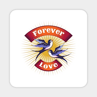 Two Swallows and Banner with wordings Forever Love Magnet