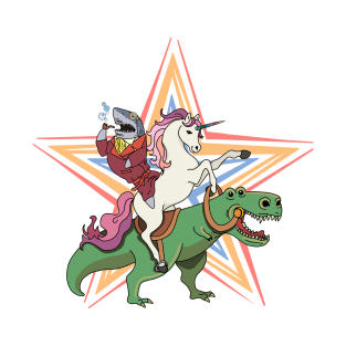 Unicorn and Shark Riding T-Rex Party Dinosaur T-Shirt