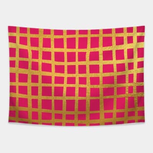 Pink Gold colored abstract lines pattern Tapestry