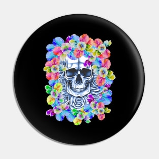 Floral skull memento mori lady death Pin