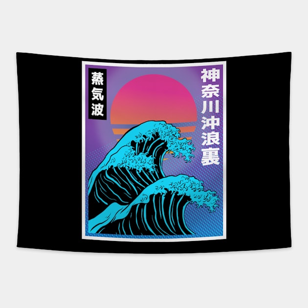 Vaporwave Aesthetic Big Wave 80s Retro Japan Art Gift Tapestry by Kuehni